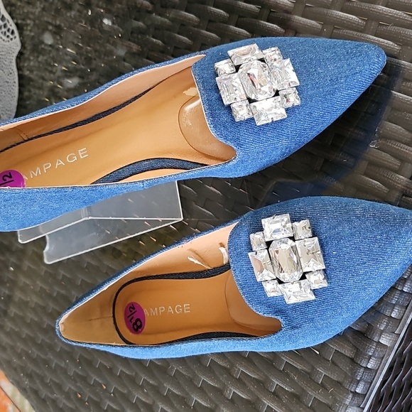 Rampage Blue Denim Loafers with Crystal Embellishment - Picture 1 of 4